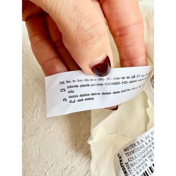 NWT Zara One Shoulder Asymmetrical Pleated Linen Blend Top White Women XS - Picture 5 of 8